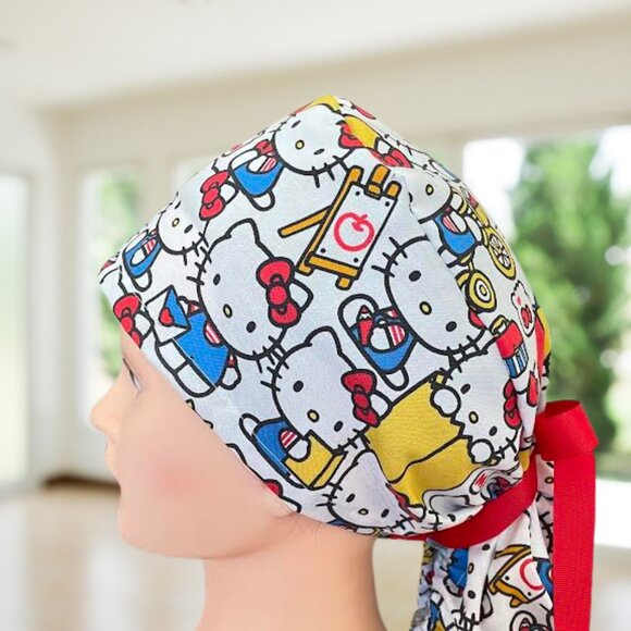 Hello Kity Books~ Ponytail Scrub Cap~~Surgical Hat, OR, CNA, Cap, CRNA, Gift - Picture 4 of 5